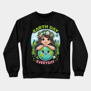 Earth Day Everyday Save the Planet Girl Cute Earth Day 2024 Crewneck Sweatshirt